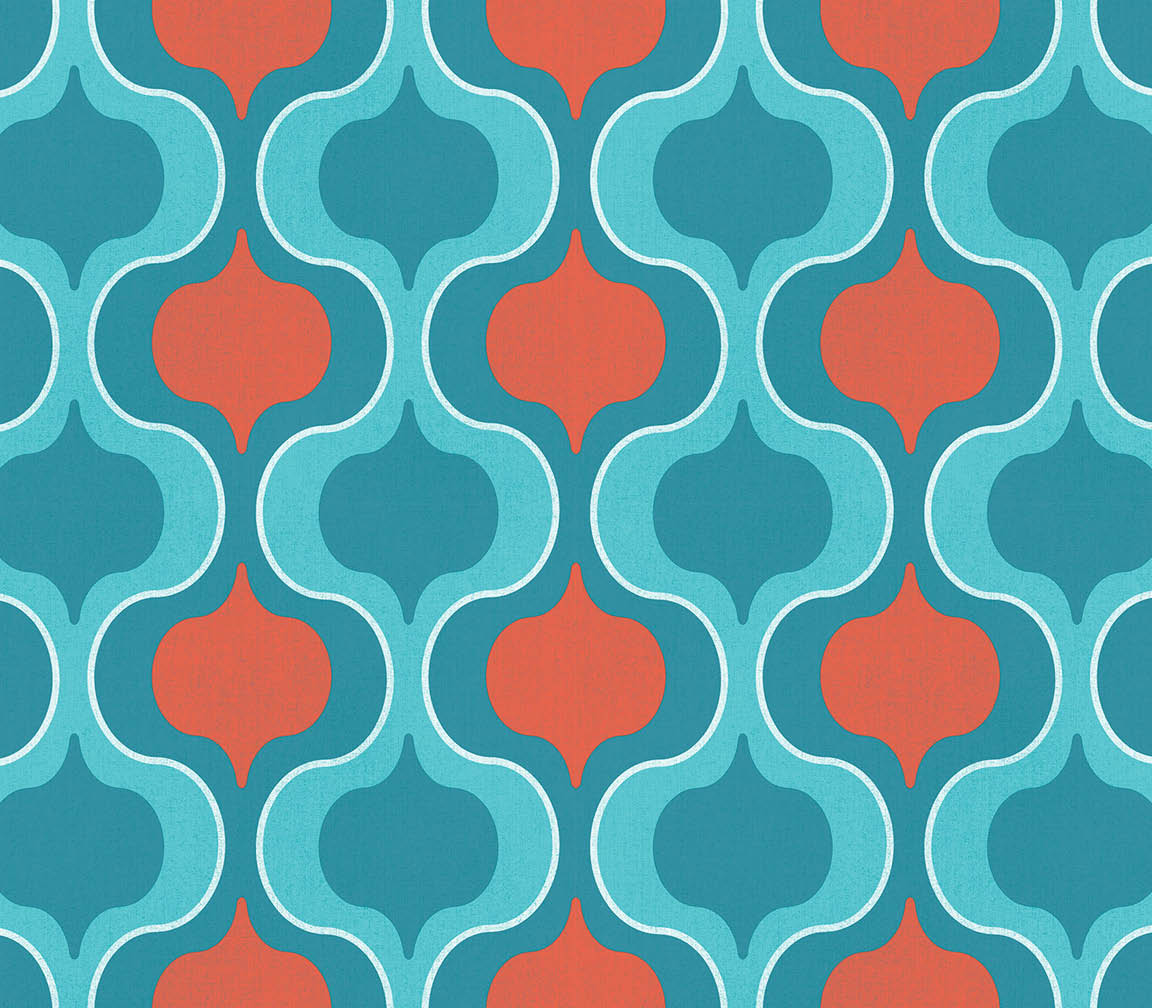 Turquoise and orange textured geometric squeeze wallpaper