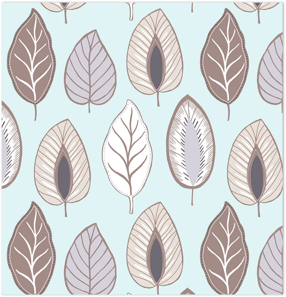 duck egg, brown and grey chic leaf wallpaper