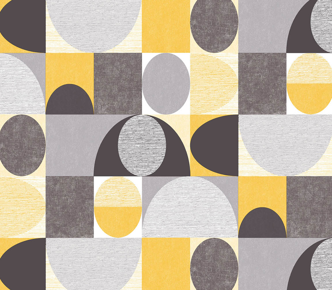 Yellow, grey and black textured geo dome wallpaper