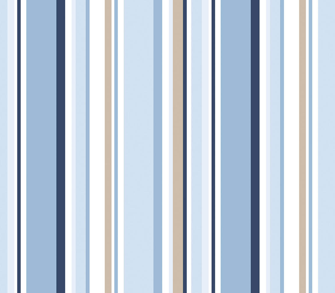 Navy, blue and beige step stripe wallpaper