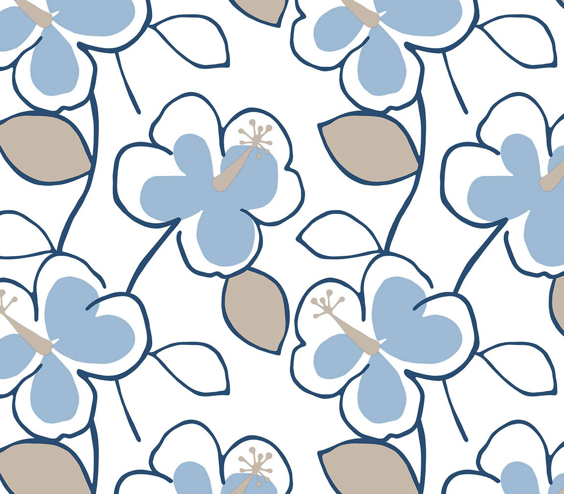 blue, navy and taupe flower power wallpaper