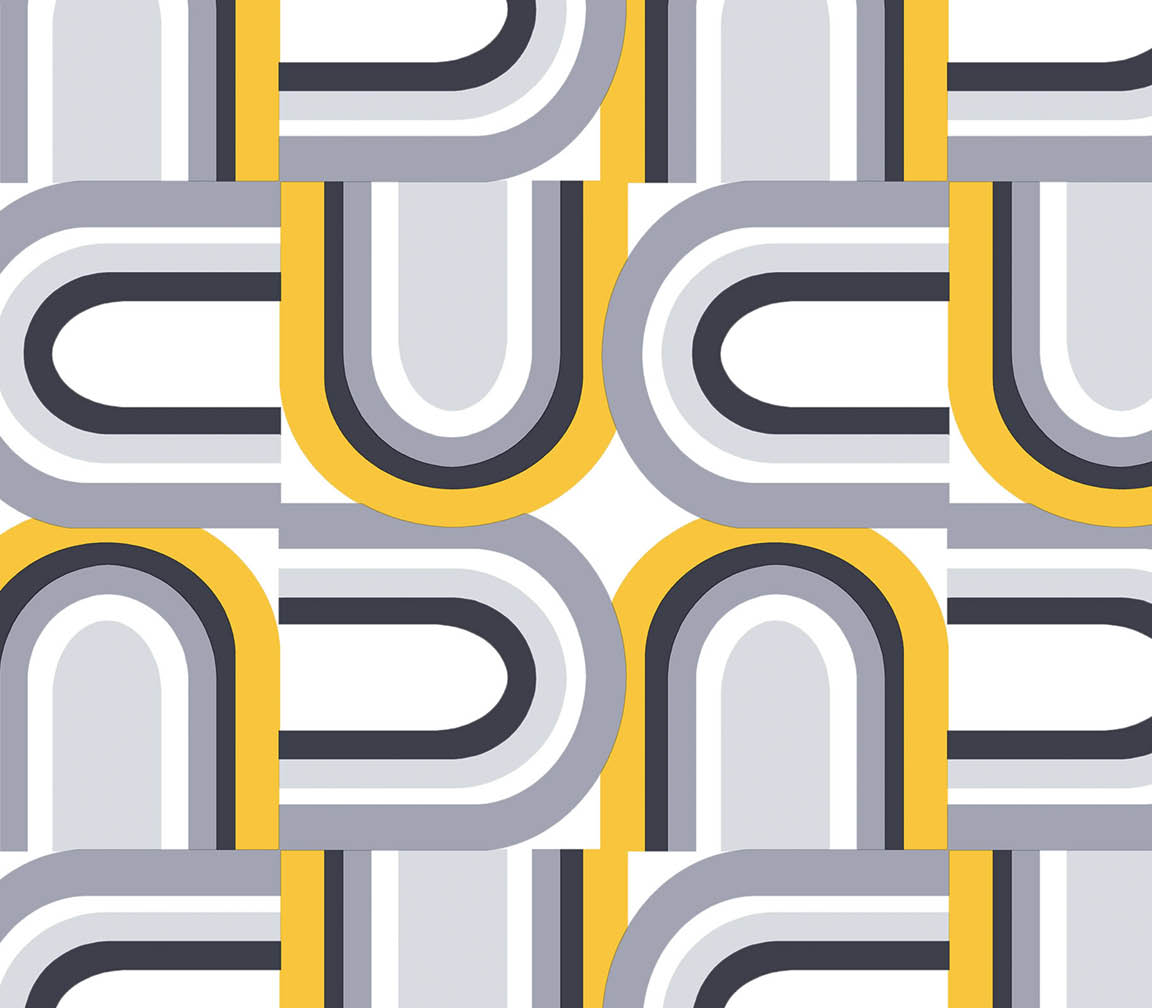 Yellow, metallic silver and black geometric u turn design wallpaper