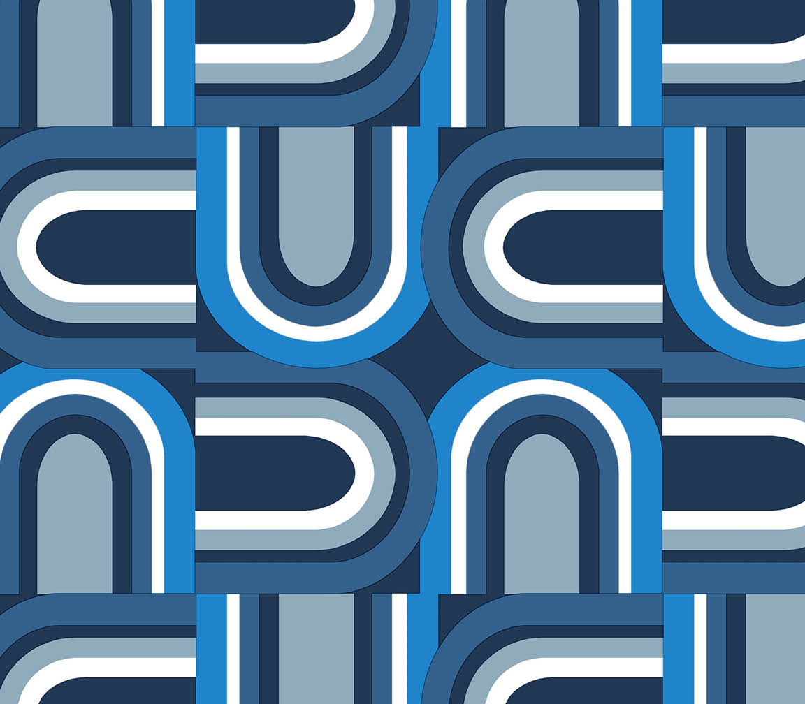 Navy and blue geometric u turn design wallpaper