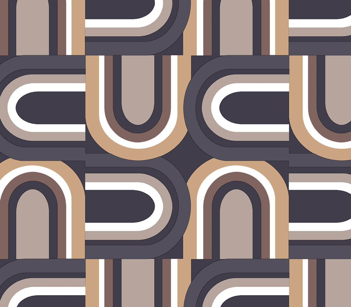 Black, brown and beige geometric u turn design wallpaper