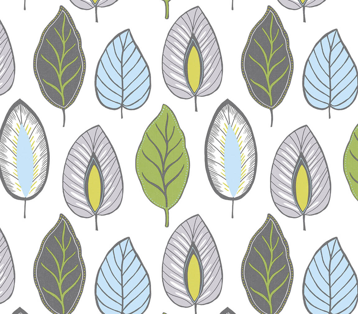 green, black, blue and grey chic leaf wallpaper