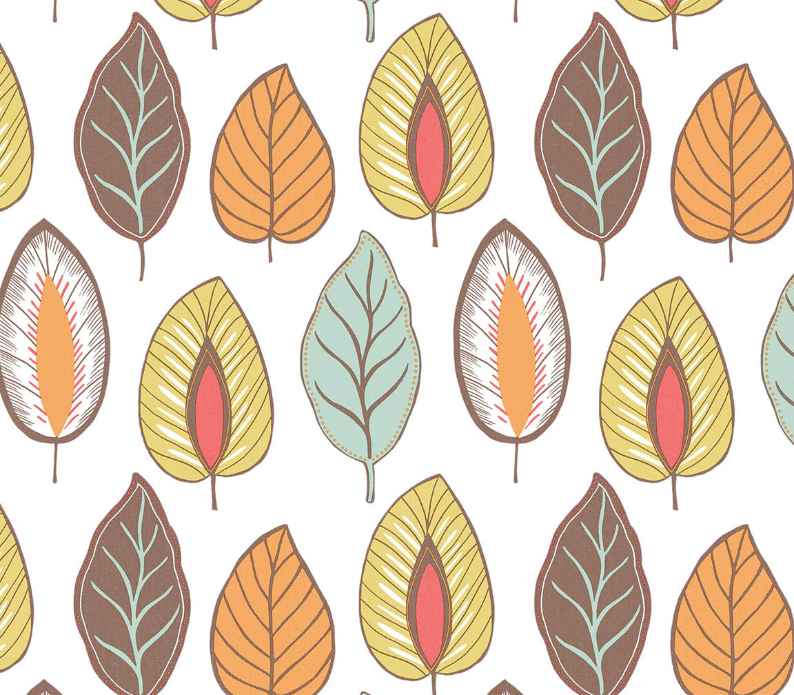 duck egg, lime and orange chic leaf wallpaper
