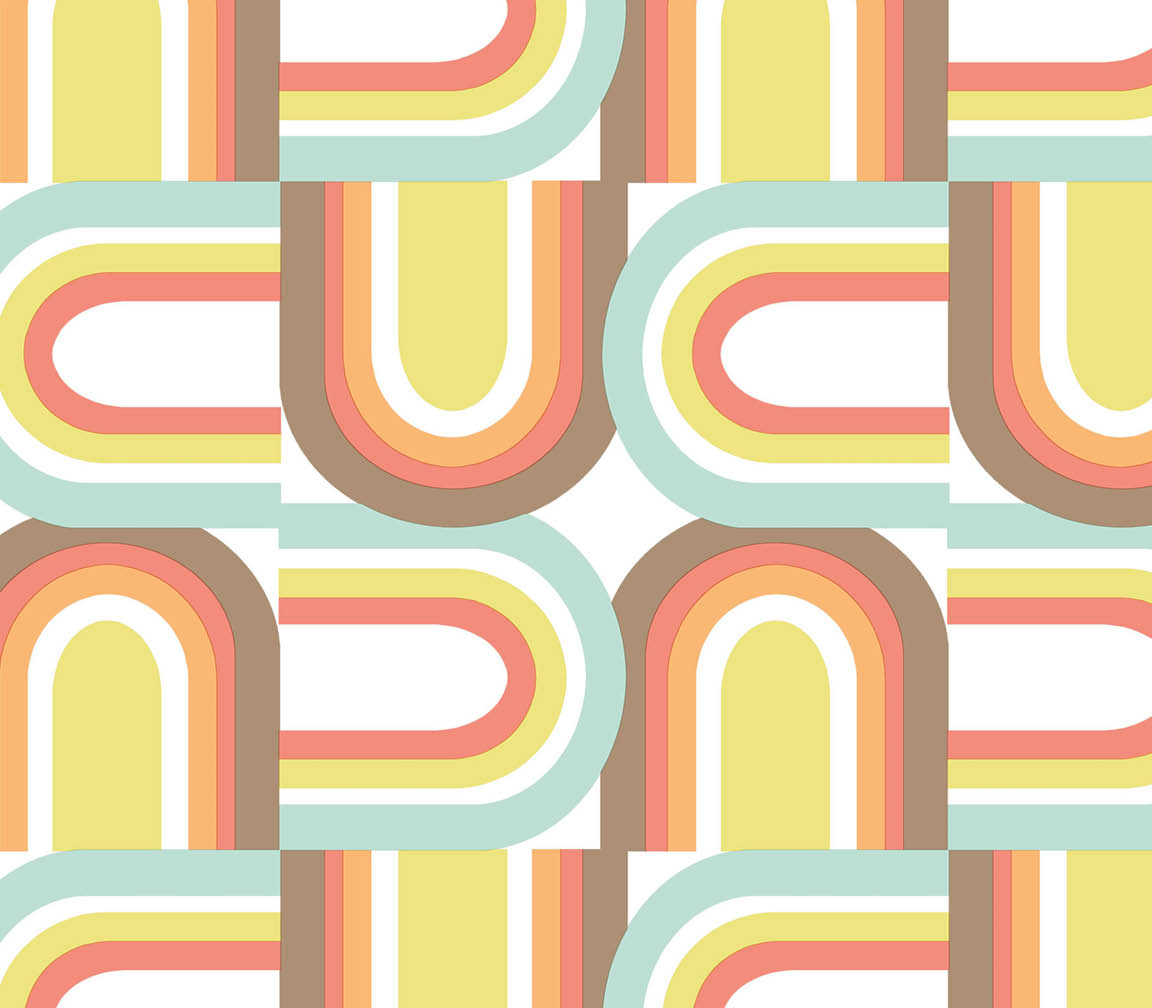 Mint green, lime and brown geometric u turn design wallpaper