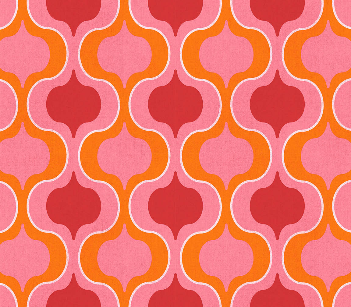 Hot pink, red and orange textured geometric squeeze wallpaper