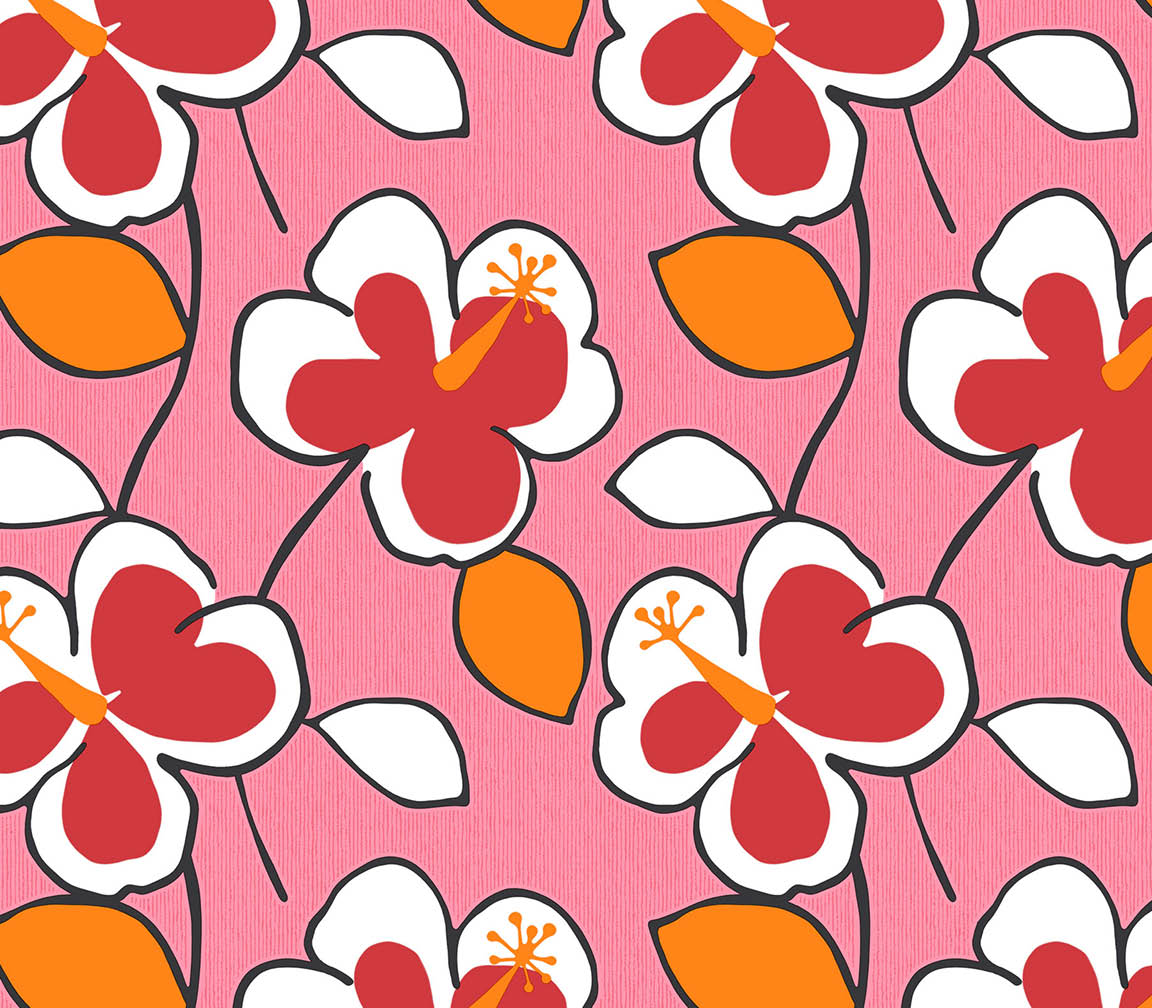 hot pink; red; orange flower power wallpaper
