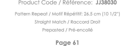 Product Code   Référence: JJ38030 Pattern Repeat   Motif Répétitif: 26 5 cm (10 1 2 ) Straight Match   Raccord Droit    