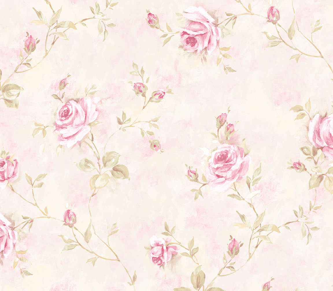 Pink and green rose trail with a pink beige mash choke wallpaper