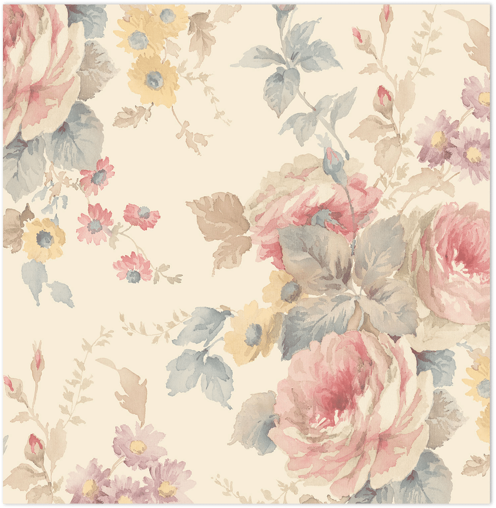 Beige, pink and blue floral with a beige choke wallpaper