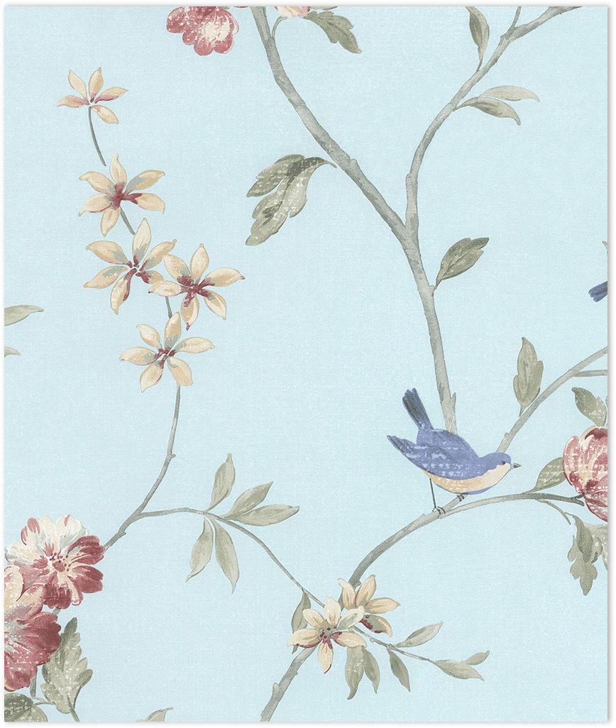 floral trail with birds on aqua background wallpaper