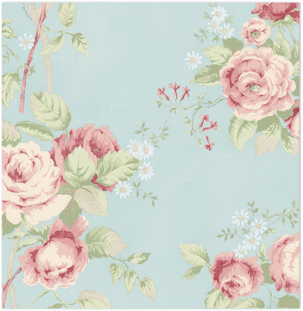 rose trail in blue and pink wallpaper