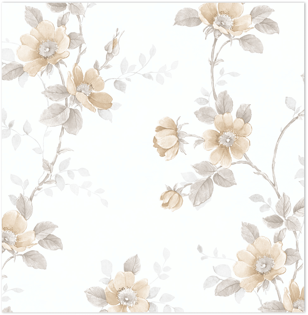 Beige and grey floral trail on paper white wallpaper