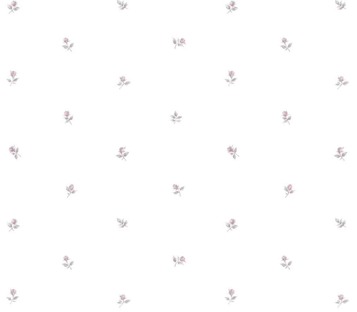 Grey purple rose buds on paper white wallpaper