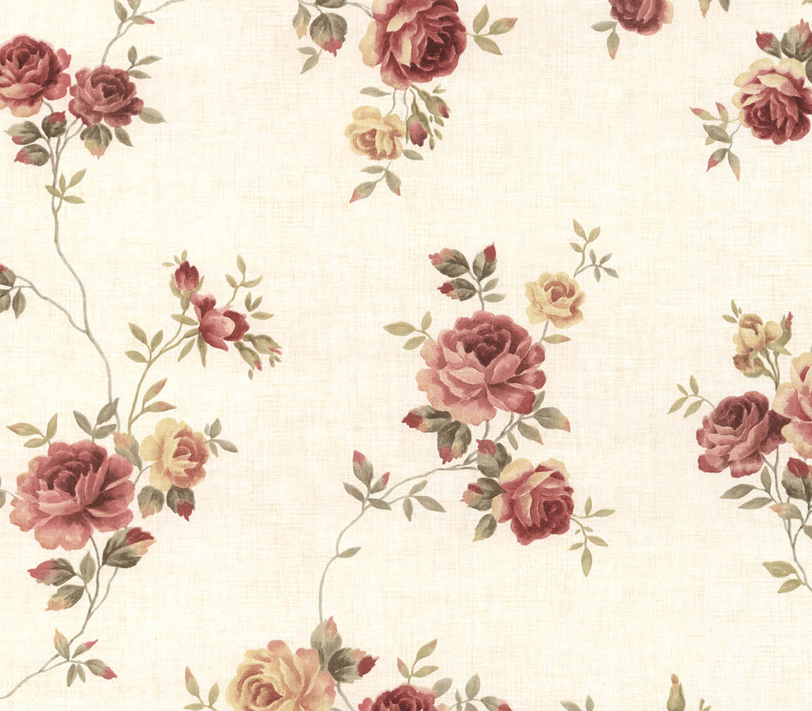 red roses trail on light yellow ground wallpaper