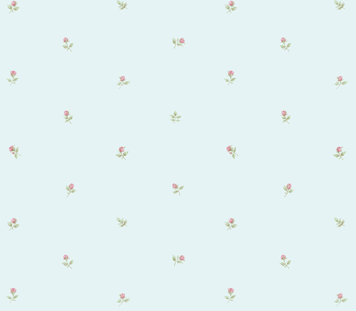 Blue pink and green rose buds wallpaper