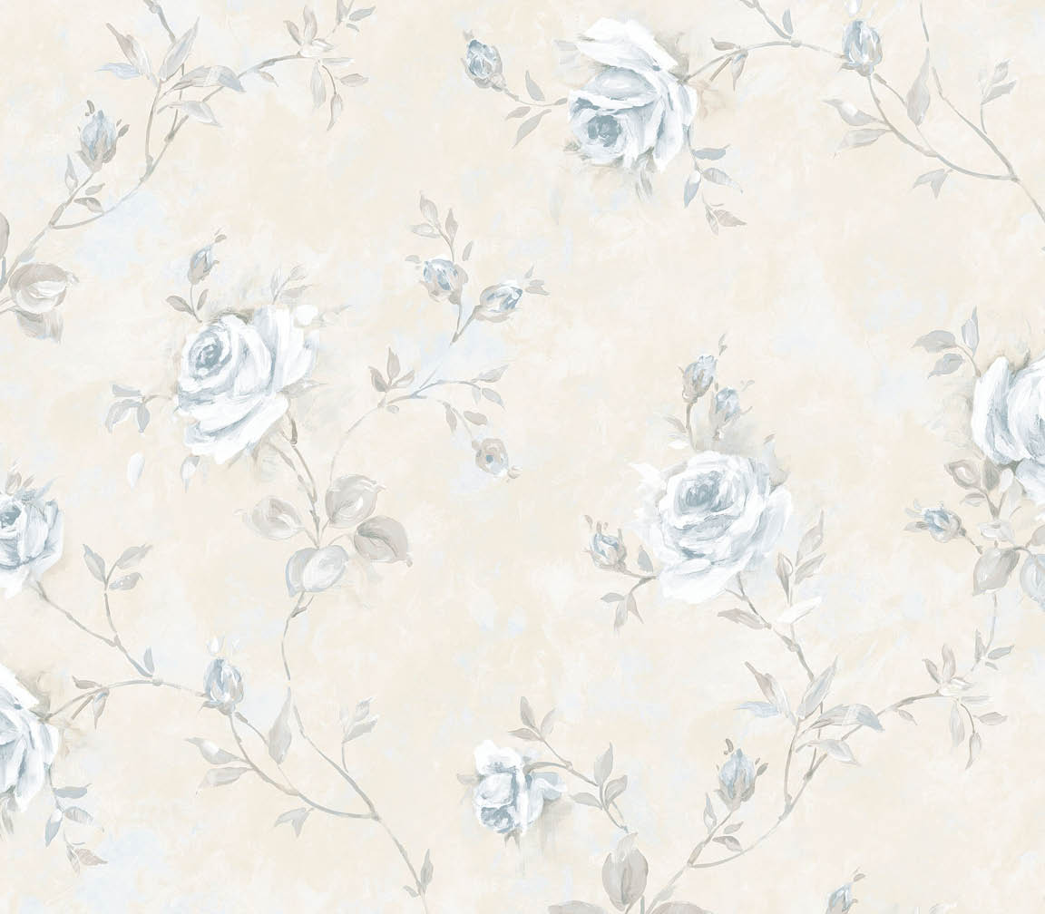 Blue and grey rose trail with a beige choke wallpaper