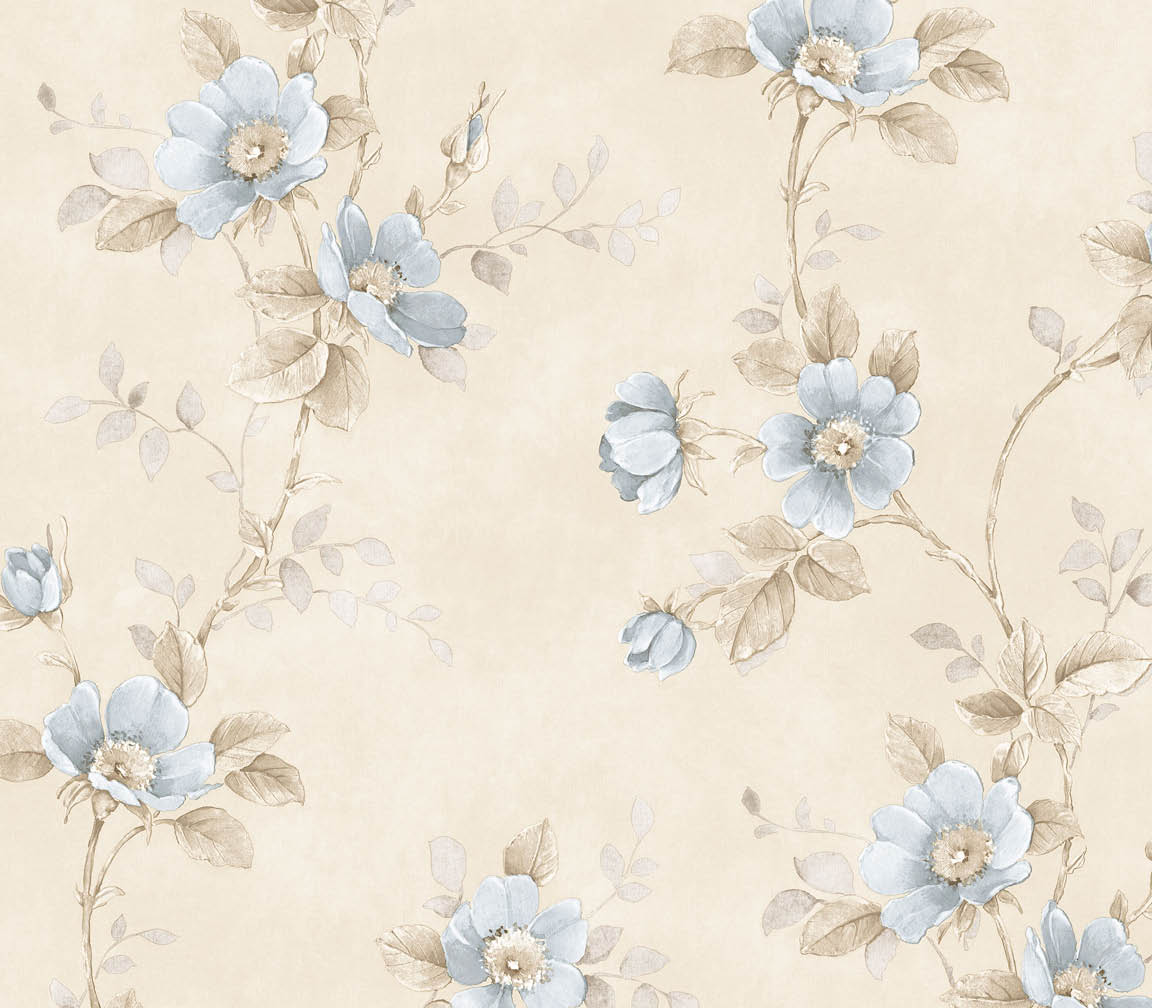 Blue and beige floral trail with a beige choke wallpaper