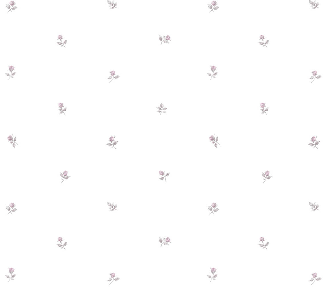 Grey purple rose buds on paper white wallpaper