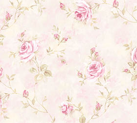 Pink and green rose trail with a pink beige mash choke wallpaper