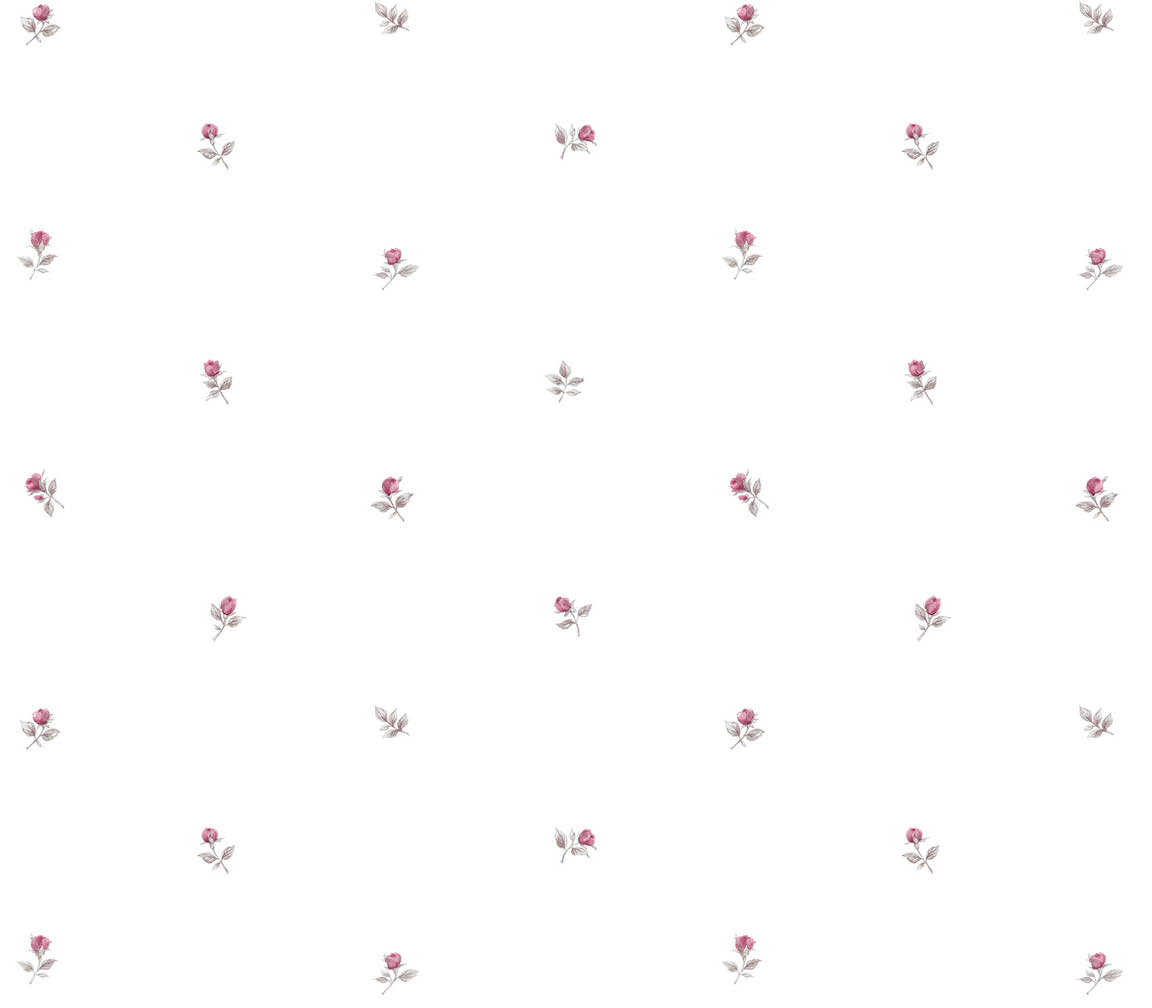 Pink grey rose buds on paper white wallpaper