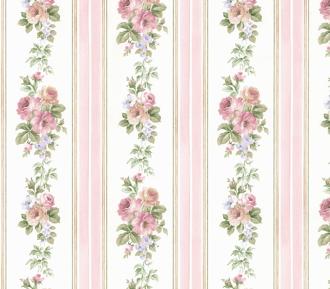 pink and green floral stripe wallpaper