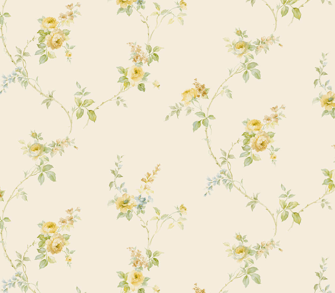 Yellow, green and blue floral trail wallpaper
