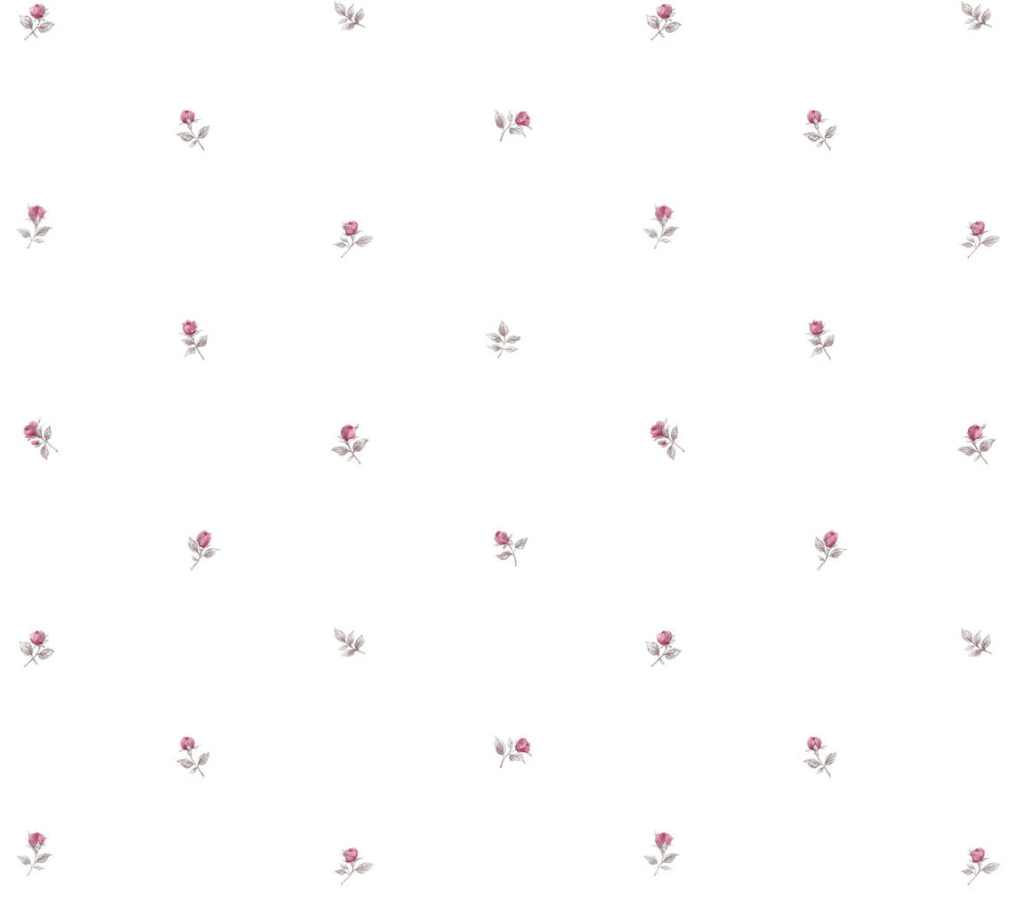 Pink grey rose buds on paper white wallpaper