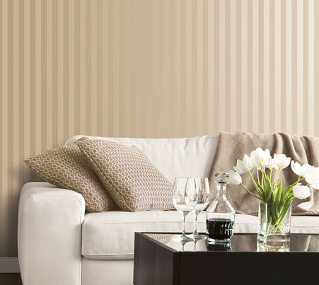 modern living room with cream matt and shiny stripe silks wallpaper