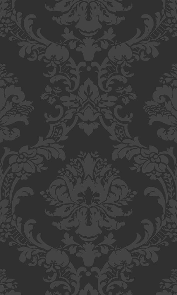 black light reflective in-register damask wallpaper