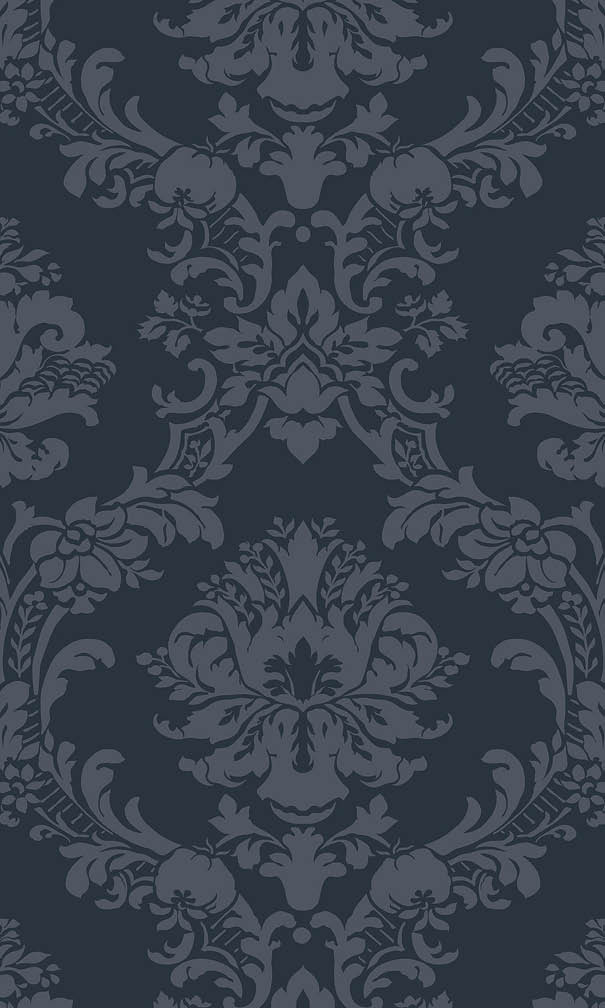 navy light reflective in-register damask wallpaper