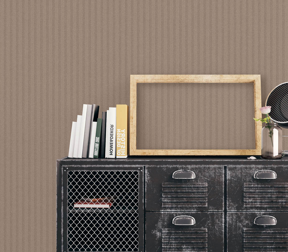 Vignette with taupe Herringbone texture wallcovering